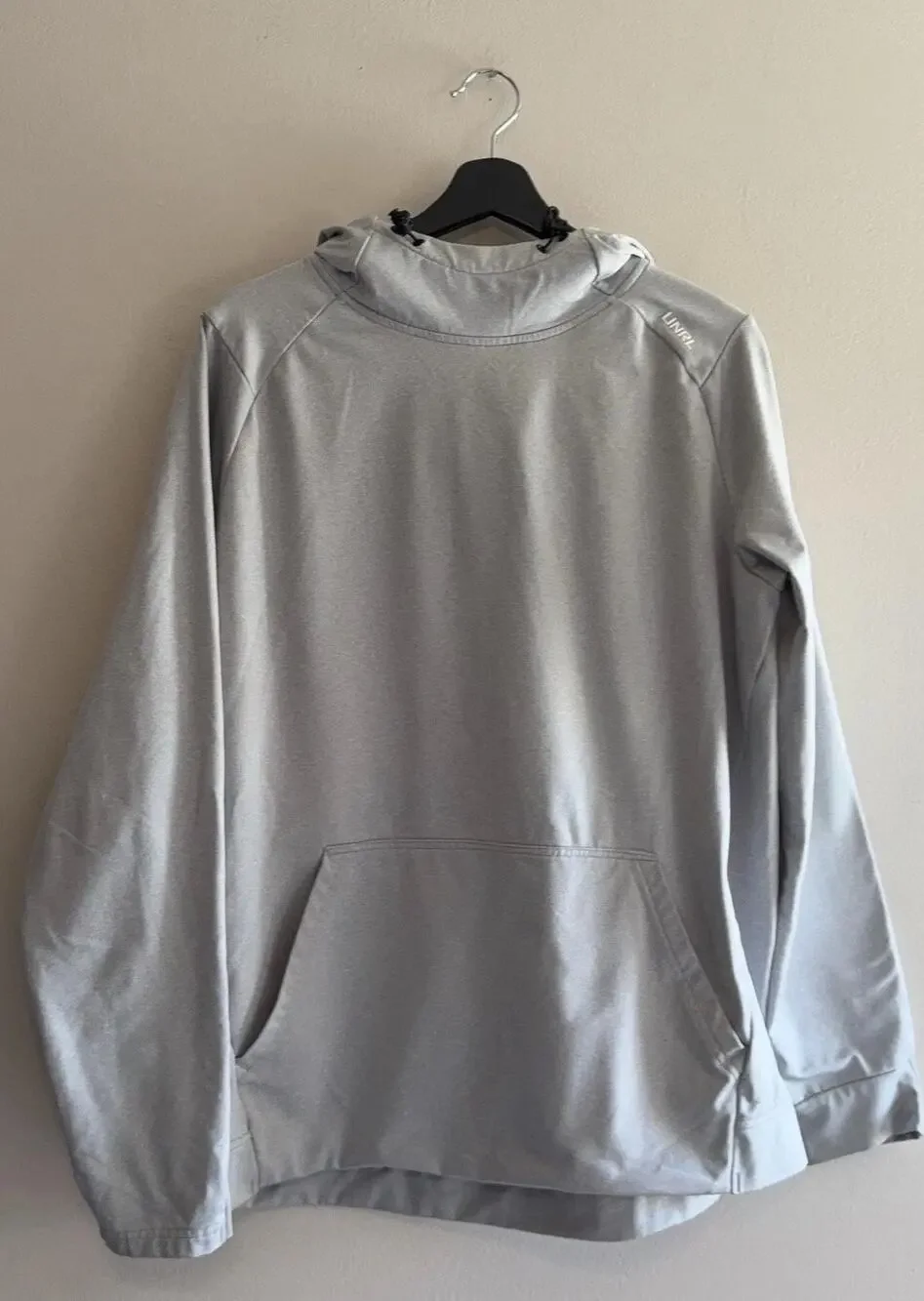 UNRL Hoodie Mens Large Gray High Neck Pullover Fleece Kangaroo Pocket Stretch - Picture 1 of 14